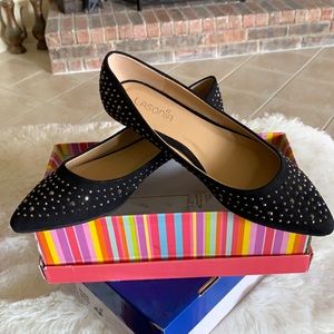 Faux Suede Rhinestone Studded Pointed-Toe Flats